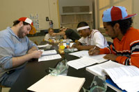 students writing in a lab